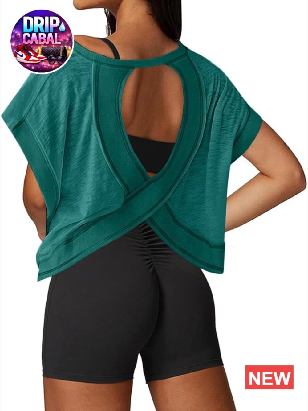 Open Back Crop Top Loose Fit Athletic Tee Short Sleeve